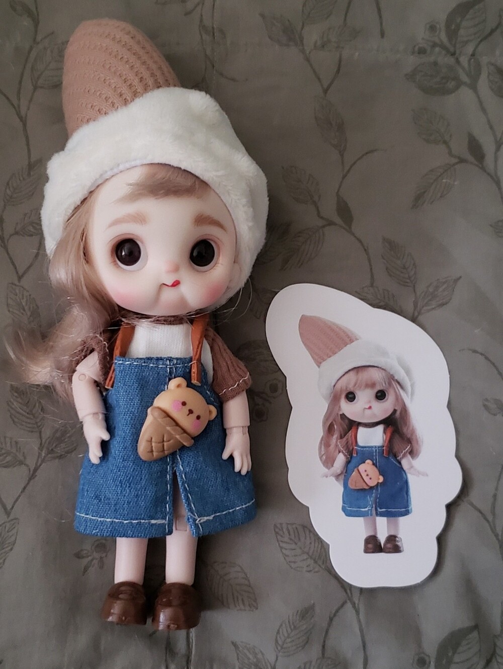 Foodie Fun BJD Adorable Doll w/ Ice Scream Hat & Denim Overalls